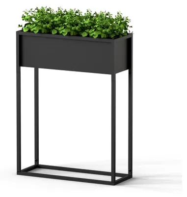 Produktbild von Blumentopfständer mit Übertopf aus Metall, schwarzer Blumentopf mit Gestell, eckig - Innenraumdekoration