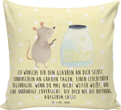Produktbild von Mr. & Mrs. Panda Deko Kissen Maus Sterne - Gelb Pastell - Geschenk, Schwangerschaft, 40x40, Geburtstag, Tiermotive, kuschelkissen, Taufe, Geburt, für sofa, Dekokissen