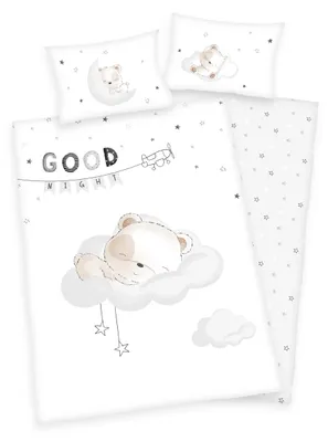Produktbild von 3 tlg Baby Wende Bettwäsche Set Renforcé - schlafendes Bärchen - 40x60 100x135 cm + 1 Spannbettlaken 60x120 - 70x140 cm