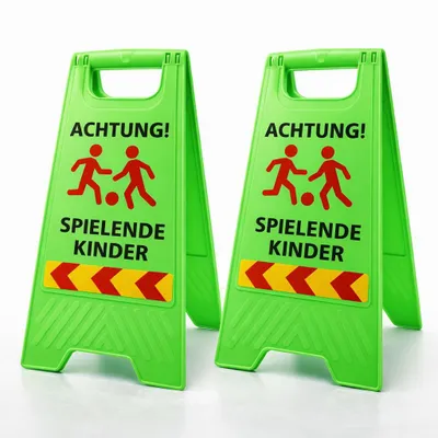 Produktbild von Friendly Fox 2 Stück Warnschilder Achtung spielende Kinder Aufsteller, 60 x 30 cm Sicherheitsschild Vorsicht Kinder Schild mit Reflektorstreifen