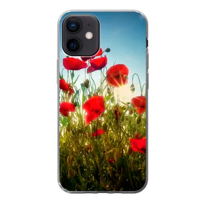 Produktbild von MuchoWow® Handyhülle Schutzhülle Hülle für iPhone 12 Mohnblumen - Toskana - Sonne - Rot - Blau Silikon Softcase Handy Hülle - Schutzhülle