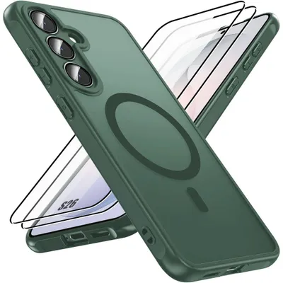 Image de Coque + 2 Verres Trempés pour Samsung Galaxy S26, avec Anneau Magnétique et Protection Caméra - Vert Nuit