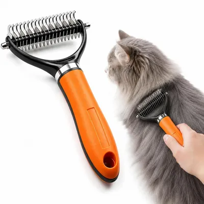 Produktbild von Unterfellbürste für Hunde & Katzen, doppelseitig, Edelstahlzähne, orange