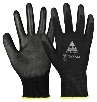 Image de Gants en tricot finPolyuréthaneHase avec revêtement Soft-PU noir taille 8