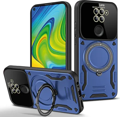 Produktbild von Rüstung Handyhülle für Xiaomi Redmi Note 9 Dual-Layer Ringhalter Ständer Hülle Blau