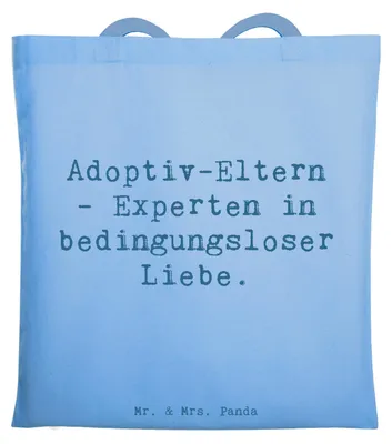 Produktbild von Mr. & Mrs. Panda Tote Bag Spruch Adoptiveltern Liebe - Sky Blue - Geschenk, Familienmitglieder, Familienpflege, Shopping Tasche, Unitasche, Laptoptasche, Adoption