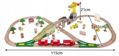 Immagine prodotto di Set di trenini elettrico in legno, 57 pezzi, lunghezza 320 cm