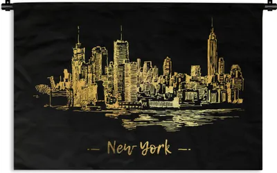 Produktbild von MuchoWow® Wandteppich Wandbehang New York - Skyline - Gold 90x60 cm Tapisserie Dekoration Wandtuch - Wandskulpturen - Bildteppich