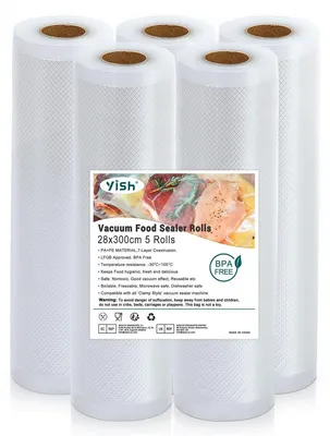 Zdjęcie produktu dla Folia do pakowania próżniowego - rolki - 28 x 300 cm - Zestaw 5 rolek - Bez BPA - Nadaje się do urządzeń do gotowania sous vide i pakowania próżniowego