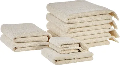 Obrázek produktu pro BELIANI Sada 9 ručníků béžová bavlna polyester froté ručníky osušky ručníky pro hosty doplňky do koupelny