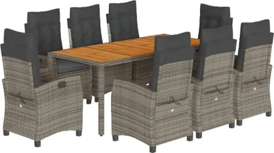 Immagine prodotto di vidaXL set da pranzo da giardino da 9 pezzi con cuscini in polirattan grigio