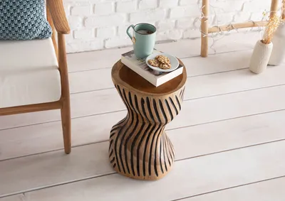 Produktbild von MASSIVMOEBEL24 UNIKA Hocker #101 29x29x45 Teak Wurzel natur lackiert