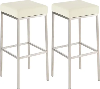 Produktbild von CLP 2er Set Barhocker Montreal Kunstleder gepolsterte Sitze und Fußstützen creme Gestell Farbe edelstahl