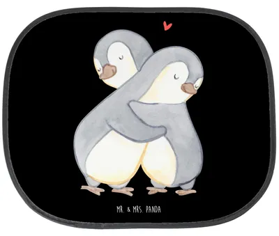 Produktbild von Mr. & Mrs. Panda Sonnenschutz für Auto Pinguine Kuscheln - Schwarz - Geschenk, Autoscheiben, Partner, Valentinstag, Frauen, Freundin, Pkw, fenster, blendschutz