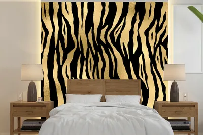 Produktbild von Zebra-Muster Fotobehang, Gold, 350 cm x 350 cm, Breitformat
