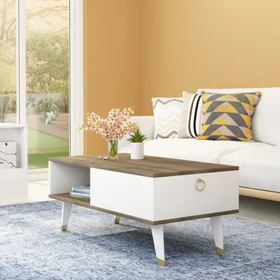 Produktbild von Skye Decor, Delux - Walnut, White, Couchtisch, Nussbaum, 100 % MELAMINBESCHICHTETE SPANPLATTEN, 90 x 45 x 42,4 cm