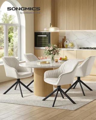 Produktbild von SONGMICS Esszimmerstuhl, 2er Set, drehbar, Samt, Polsterstuhl mit Armlehnen, bis 120 kg belastbar, beige-schwarz