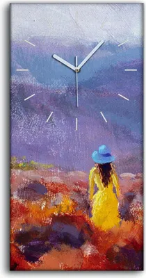 Produktbild von Wohnzimmer-Bild Leinwand Uhr Geräuschlos 30x60 Gemälde Landschaft Wiese Berge - weiße Hände