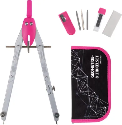 Produktbild von DynaTech Schnellverstellzirkel pink inkl. 2 Ersatzminen, Etui & 10 weiteren Zubehörartikeln