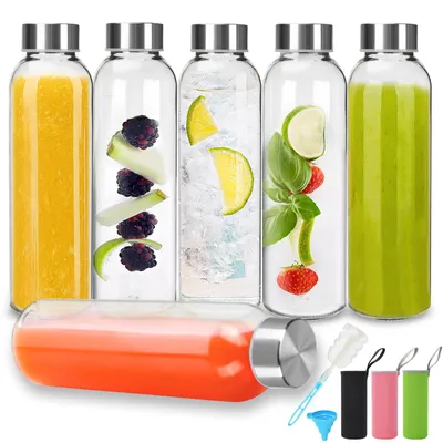 6 Glasflaschen 500 ml mit Deckel, wiederverwendbar, für Saft & Wasser