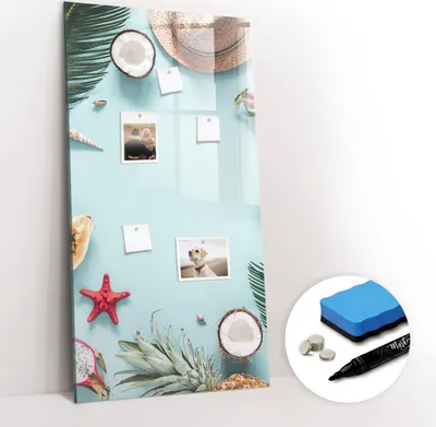 Produktbild von Magnetpinnwand Memoboard - Zubehörsatz - Schwarzer Marker + Schwamm + Magnete - 60 x 120 cm - Sommerkomposition