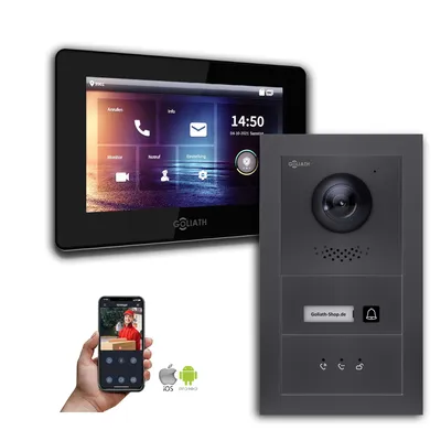 Produktbild von Goliath IP Video Türsprechanlage 1-Monitor 7-Zoll Anzeige App Anthrazit : Aufputzdose : 7 Zoll in Schwarz : 4er POE (Standard) Türklingel