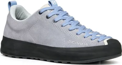 Mojito Wrap von Scarpa; graue Damen-Lifestyle-Schuhe mit blauen Schnürsenkeln und schwarzer Sohle.