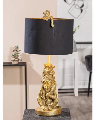 Produktbild von Gilde Tischleuchte, Affenbande, Affenmotiv, Kunstharz, schwarz, goldfarben, VE 1 Höhe: 66.00 cm Breite: 30.50 cm Tiefe: 33.00cm 52971