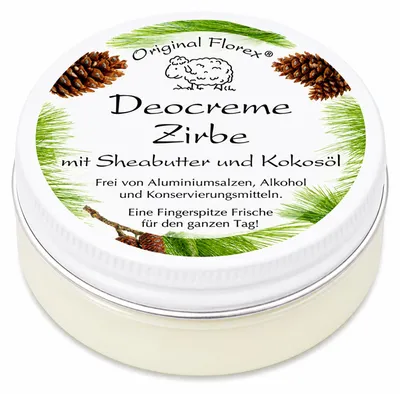Produktbild von Florex Deocreme Zirbe 40 ml mit Sheabutter und Kokosöl - ohne Konservierungsmittel - zarter, charakteristischer Zirbenduft
