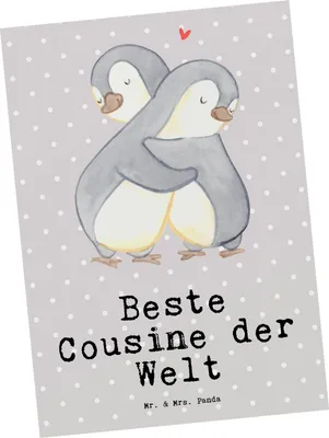 Produktbild von Mr. & Mrs. Panda Postkarte Pinguin Beste Cousine der Welt - Grau Pastell - Geschenk, Verwandtschaft, Cousinchen, Geschenkidee, Familie, Fotokarte, Kusine, Postkarten