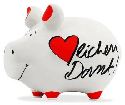 Produktbild von KCG Sparschwein "Herzlichen Dank!" Keramik 12,5x9x9cm Weiß/Rot
