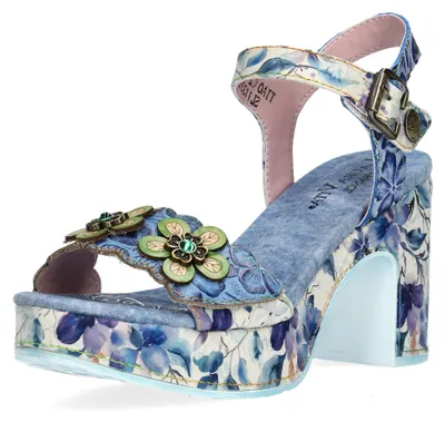 Produktbild von Laura Vita Damen Sandalette Plateau Floralprint Blockabsatz HECALO 12, Größe:40 EU, Farbe:Blau