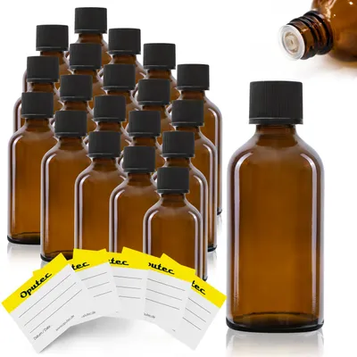 Produktbild von 20 x 50ml Tröpfler-Flasche, Braunglas, schwarzer Deckel