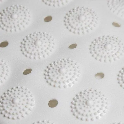 Image de Tapis de bain en silicone antidérapant pour la salle de bain, avec trou pour la pomme de douche et l'écoulement, adapté aux enfants et aux adultes, 70 x 35 cm, blanc