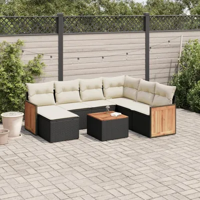 Produktbild von 8-tlg. Garten-Sofagarnitur - mit Kissen Schwarz Poly Rattan - Gartenmöbelset 3260292
