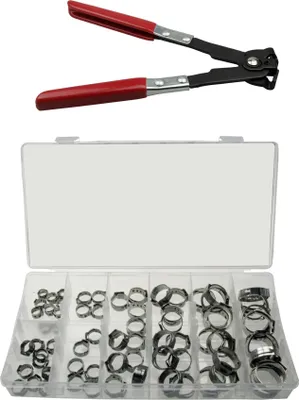 Produktbild von Zange für Schlauchklemmen + 1-Ohr Klemmen Leitungsschelle Schlauchschellen Satz