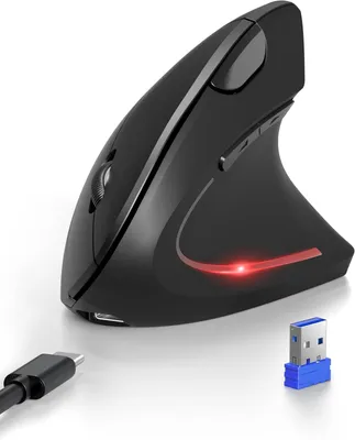 Produktbild von Ergonomische Maus, Wiederaufladbar Kabellose Vertikale (BT 5.0/3.0 + 2.4G), 6 Einstellstufen bis 4800 DPI, Optische Leise funkmaus für Windows, Mac OS