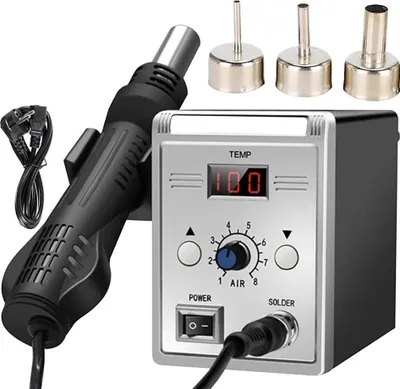 Obrázek produktu pro Stanice pro pájení a horkovzdušné svařování – model 858D – 2 v 1 – 700W – Obsahuje horkovzdušnou pistoli a pájecí nástavec – LED displej – Vhodné pro opravy elektroniky