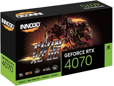 Zdjęcie produktu dla INNO3D GeForce RTX 4070 TWIN X2 OC, GeForce RTX 4070, 12 GB, GDDR6X, 192 bit, 7680 x 4320 px, PCI Express x16 4.0