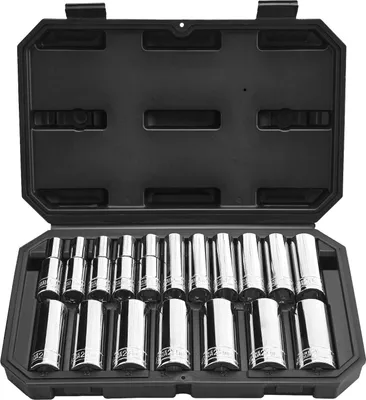Immagine prodotto di Set di chiavi a bussola VEVOR 18 pezzi con attacco da 12,7 mm, set di chiavi a bussola, misure metriche da 10 a 27 mm, con custodia, marcature chiare, acciaio legato CR-V cromato