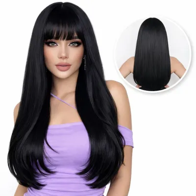 Produktbild von Schwarze Perücke - Langes glattes Haar - Damen perücken - Waschbar - Hochwertig - Langhaarperücken für Damen - 70cm