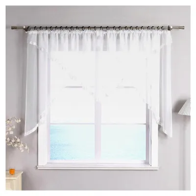 Produktbild von Scheibengardine mit Kräuselband für die Küche, transparente Bistrogardinen, Voile in Weiß, HxB 145x300cm, 1 Stück