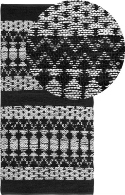 Produktbild von BELIANI Teppich Läufer Schwarz und Beige Echtleder 80 x 150 cm Kurzflor Abstraktes Design Handgefertigt Rechteckig Wohnzimmer Schlafzimmer Flur
