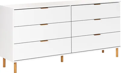 Produktbild von BELIANI Kommode Weiß Faserplatte mit 6 Schubladen Goldene Griffe Helle Holzfüße Modernes Retro-Design Mehrzweckkommode Sideboard für Schlafzimmer