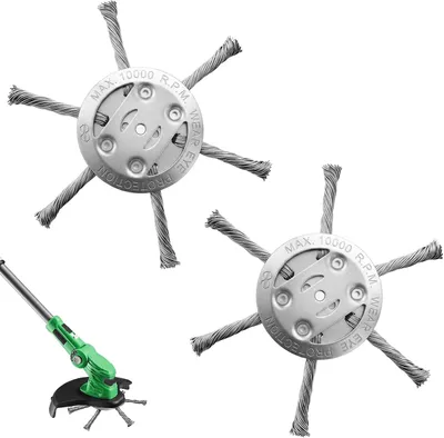 Produktbild von 2 Stück Unkrautbürsten für Rasenmäher, Wildkrautbürste mit 5 mm Durchmesser, Stahlseil-Rasentrimmerkopf, Unkrautbürste für Akku-Rasentrimmer