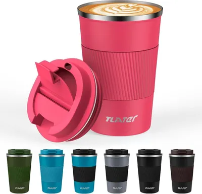 Image de Tasse à café to go en acier inoxydable à double paroi anti-fuite 380ml, cadeau, tasse thermique