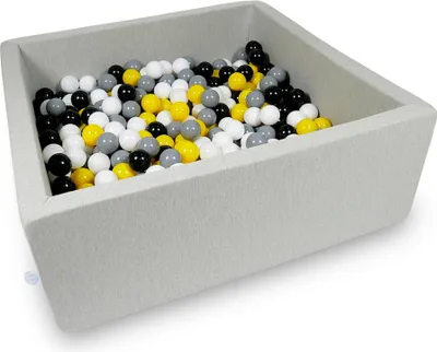 Image de Bassin de séchage 110x110x40cm gris clair avec 600 balles : jaune, blanc, gris, noir