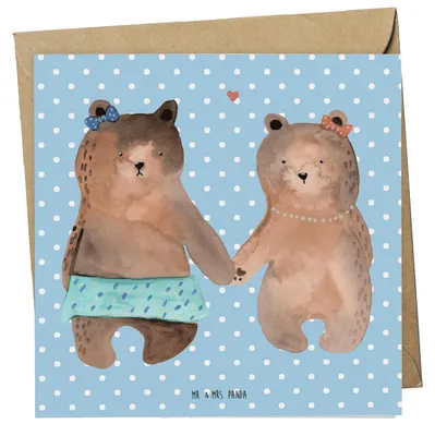 Produktbild von Mr. & Mrs. Panda Klappkarte Bär Freundin - Blau Pastell - Geschenk, faltkarte, Glückwunschkarte, Teddy, Grußkarte, doppelkarte, anlasskarte