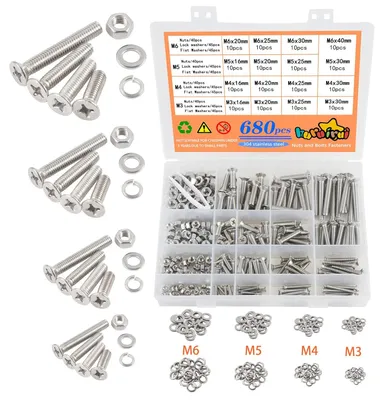 Produktbild von Schrauben- und Muttern-Set aus Edelstahl, 680-teilig, mit Ringen, für Reparaturen