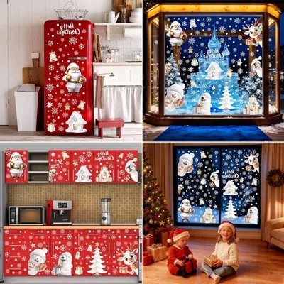 Selbstklebende Fensterdekoration für Weihnachten - 174 wiederverwendbare PVC-Sticker mit Schneeflocken für Fenster und Tür